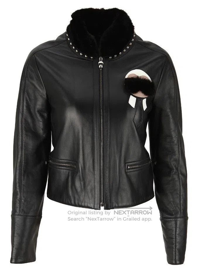 Fendi FENDI Black Leather Jacket with Fur Collar. Size US S / EU 44-46 / 1 - 1 Thumbnail