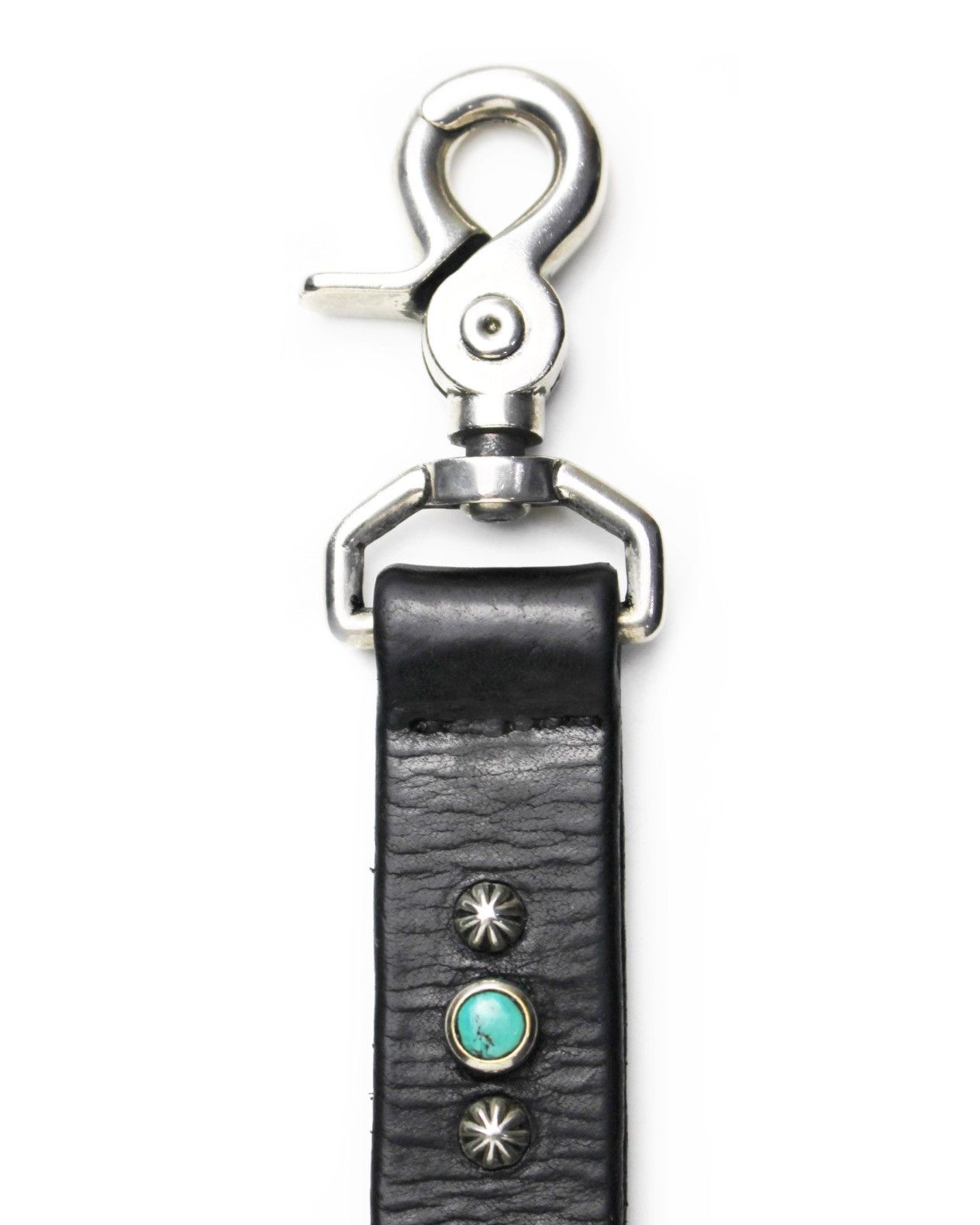 Vintage 2000S HTC BLACK LEATHER KEY STRAP WITH TURQUOISE STUD Size ONE SIZE - 6 Thumbnail