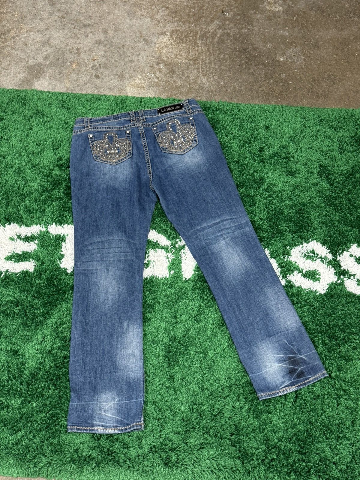 Vintage Vintage Rhinestone LA Idol USA Denim Stone Contrast Jeans Size 38" / US 16 / IT 52 - 1 Thumbnail