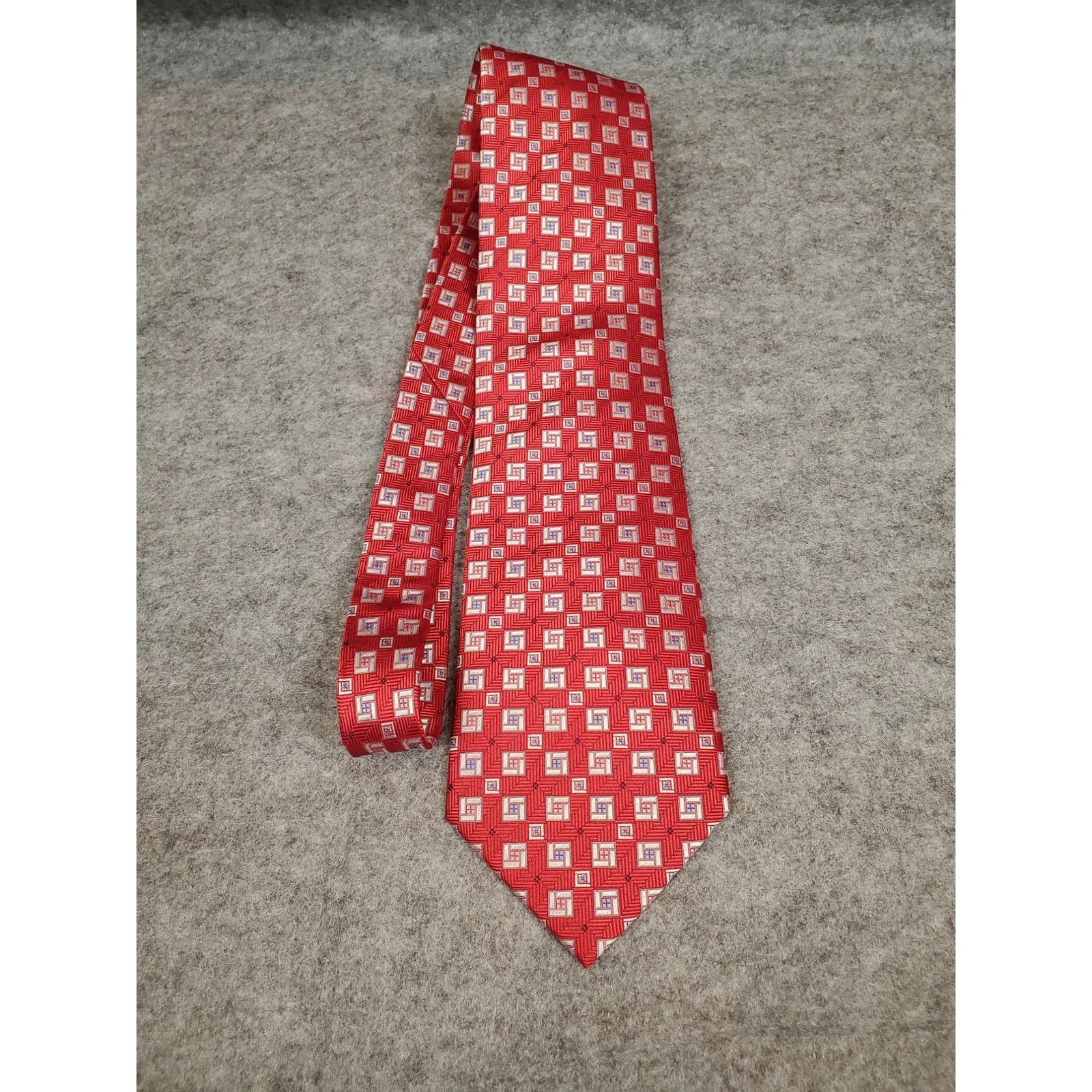 Other Piattelli Men's Silk Necktie Red Geometric Square Pattern Size ONE SIZE - 3 Thumbnail