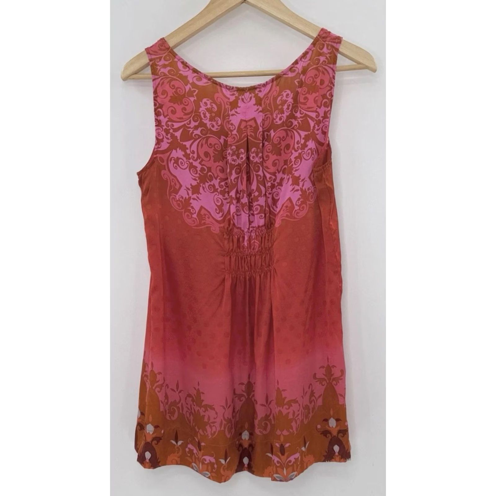 Vintage CAbi Top Womens M Red True Love Tank Sleeveless Floral Silk Pleated Preppy Size M / US 6-8 / IT 42-44 - 3 Thumbnail