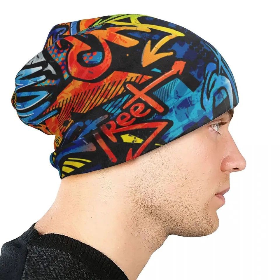 Vintage Bonnet Hats Graffiti Art Pattern Thin Skullies Beanies Hat Size ONE SIZE - 4 Thumbnail