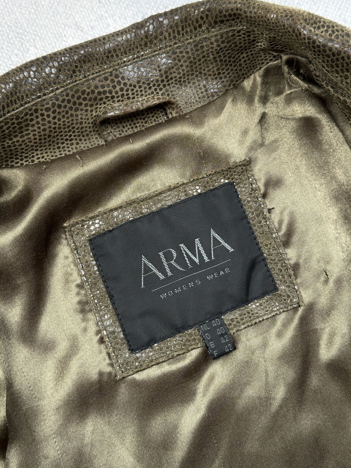 ARMA Arma Womens Croc Embossed Leather Jacket Olive Green Zip 90s Size M / US 6-8 / IT 42-44 - 11 Thumbnail