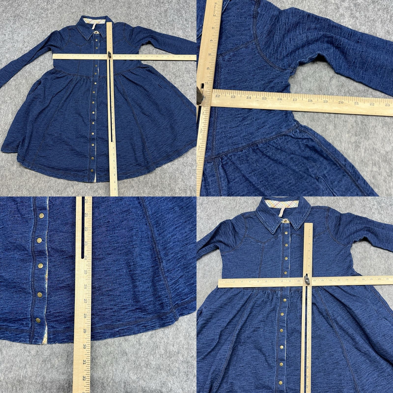 Free People VINTAGE Free People Dress Womens XS Blue Denim Long Sleeve Snap Down Western Cottagecore Size XS / US 0-2 / IT 36-38 - 8 Thumbnail