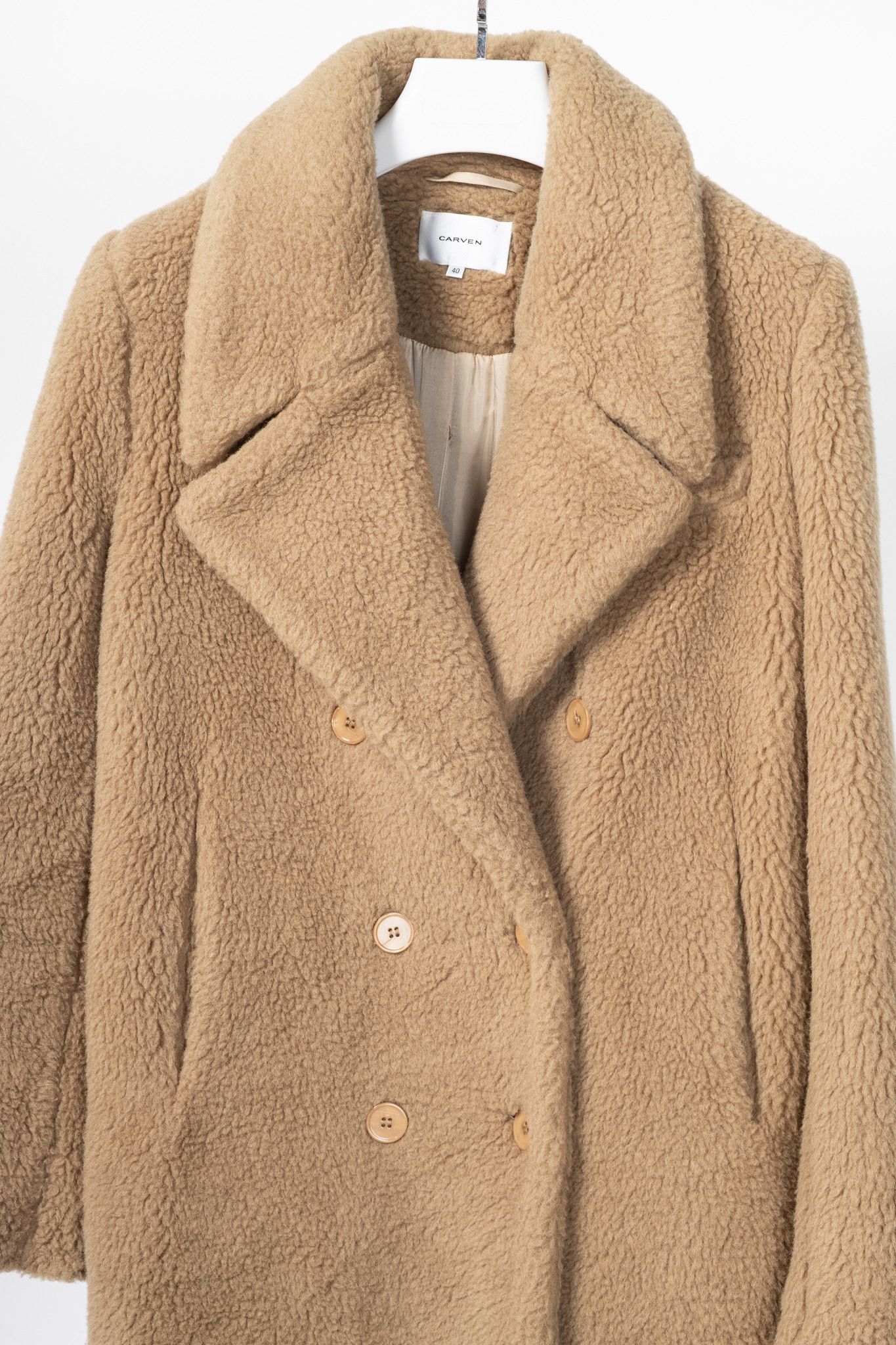 Carven Carven PF15 Camel Alpaca Shearling Double-Breasted Coat Size L / US 10 / IT 46 - 3 Thumbnail