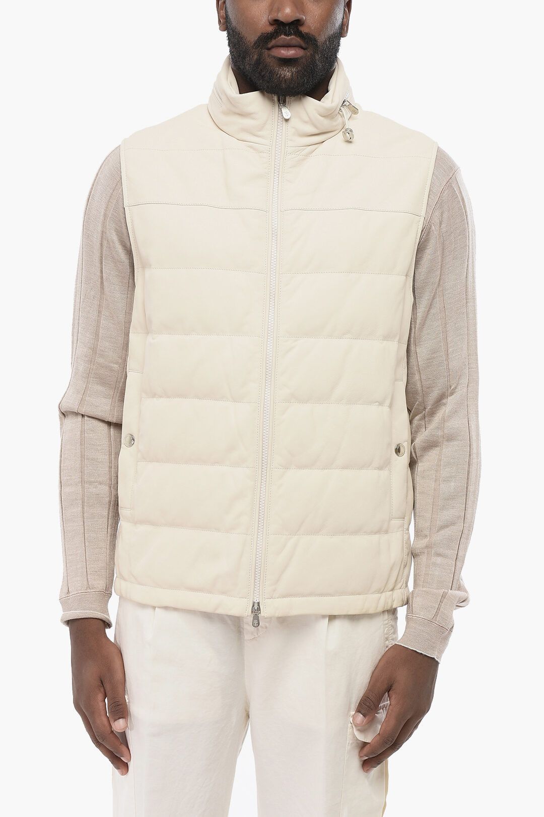 Brunello Cucinelli og1mm0725 Leather Vest in Beige Size US S / EU 44-46 / 1 - 1 Thumbnail