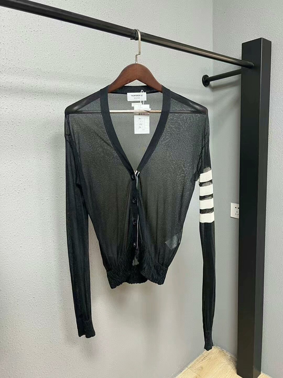 thom browne black silk cardigan sweater