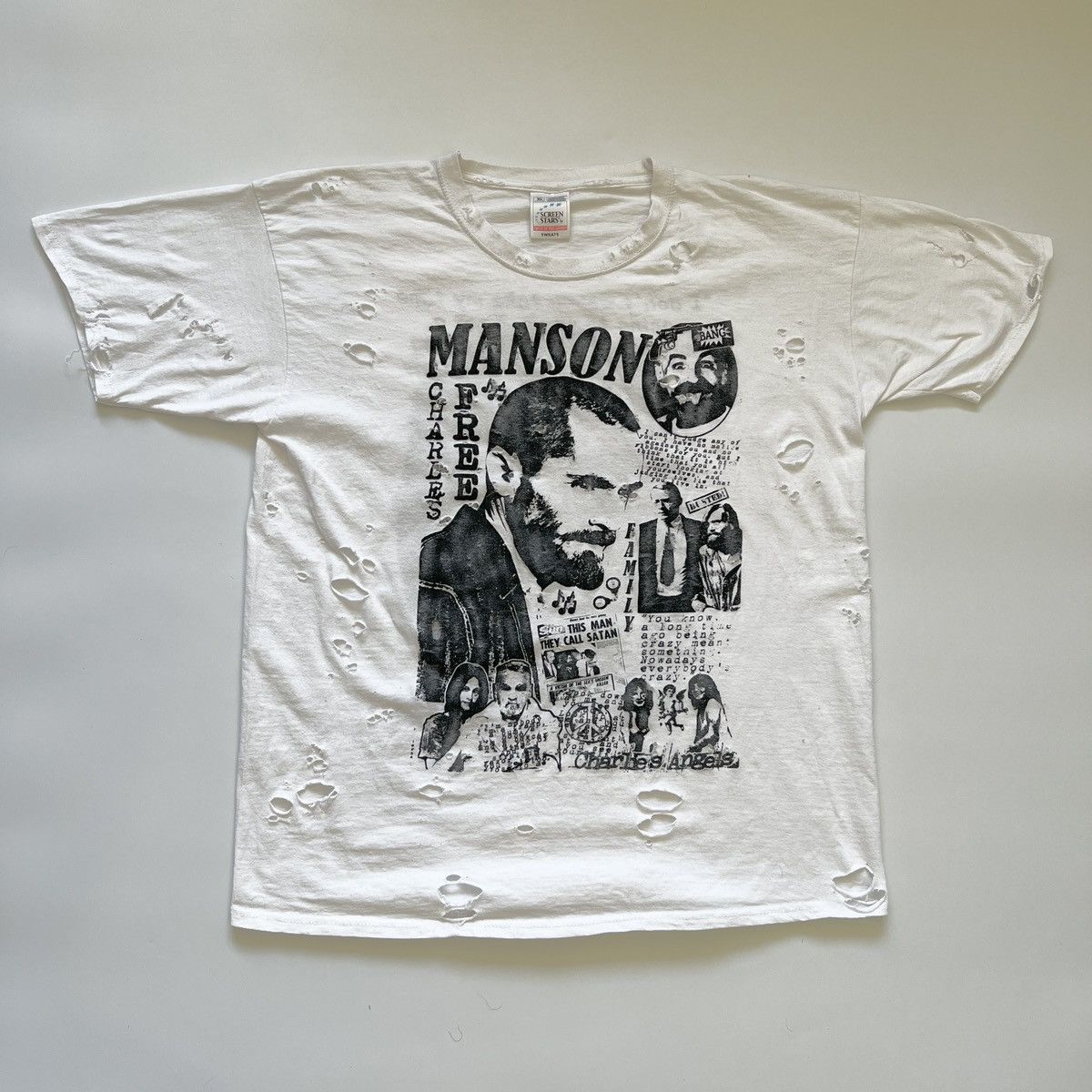 Image of Vintage Hotcharles Manson T-Shirt Cult Killer Usa Hippie Dahmer in White, Men's (Size XL)