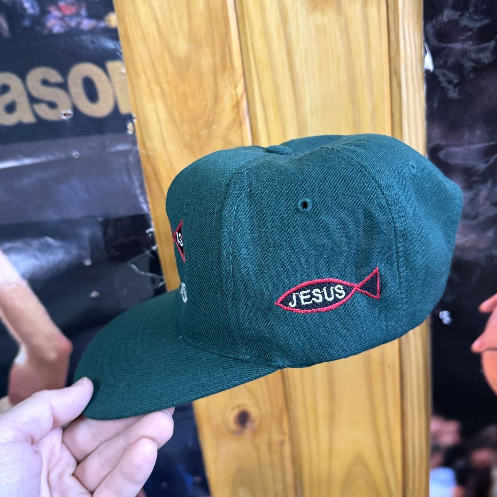 Vintage VINTAGE Jesus Is My Boss Hat Cap Snap Back Green Embroidered Wool Christian Mens Faith Size ONE SIZE - 5 Thumbnail