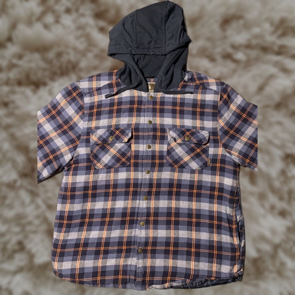 Legendary Outfitters Flannel Shacket Hoodie Shirt Jacket Mens XL Blue Plaid