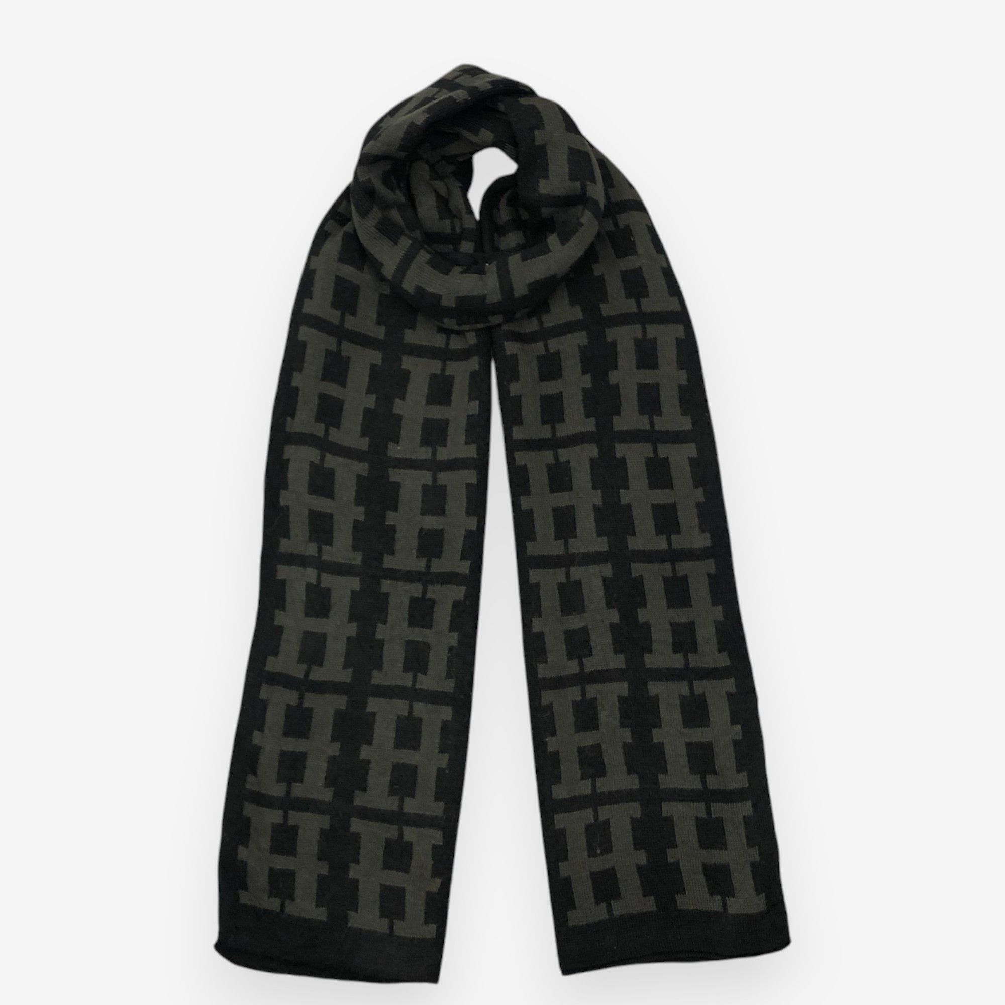 Japanese Brand Vintage H Monogram Black Scarf Muffler Wool Scarves Size ONE SIZE - 1 Thumbnail