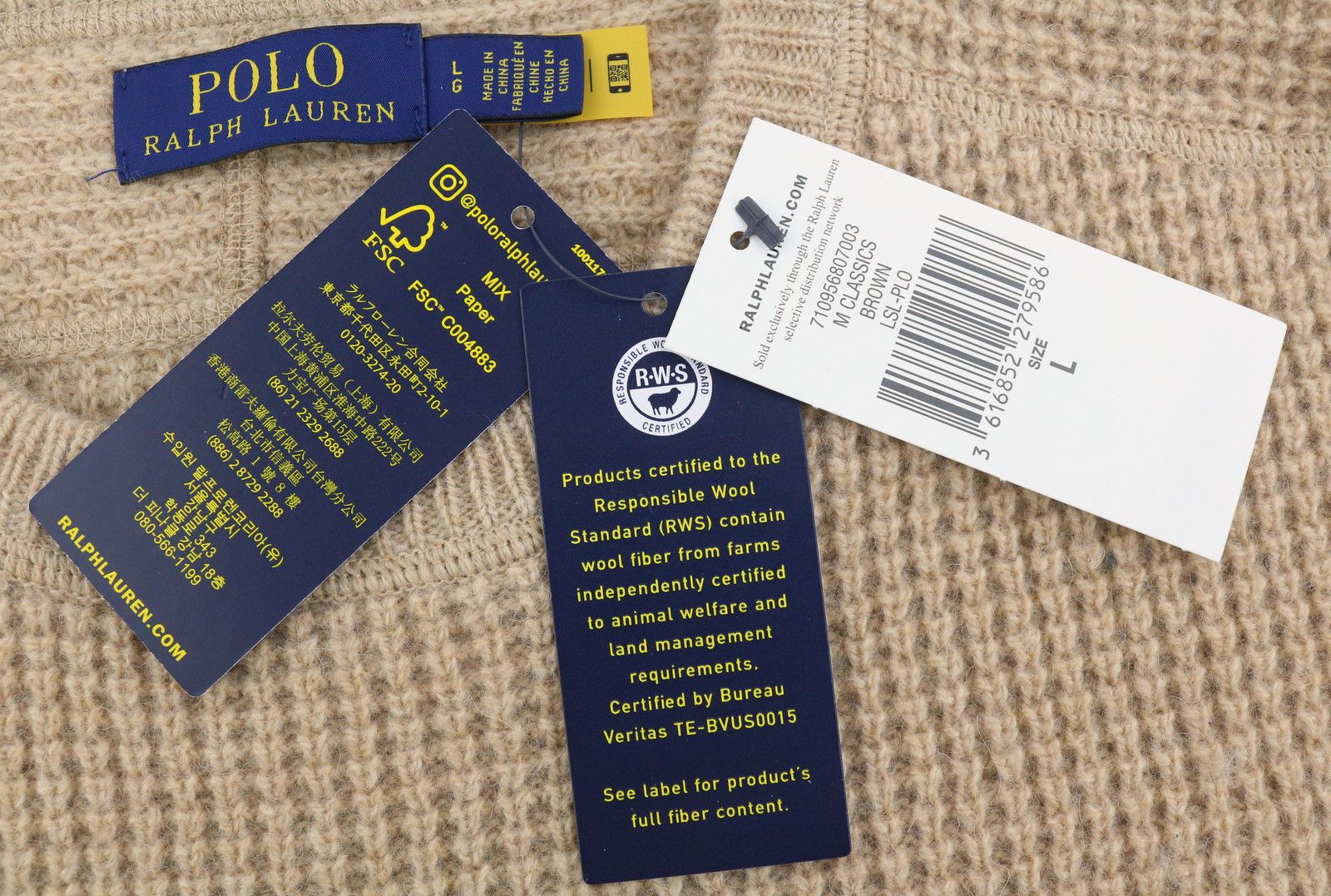 Ralph Lauren BROWN L Wool Alpaca Waffle Knit Pullover 86934 Size US L / EU 52-54 / 3 - 7 Thumbnail
