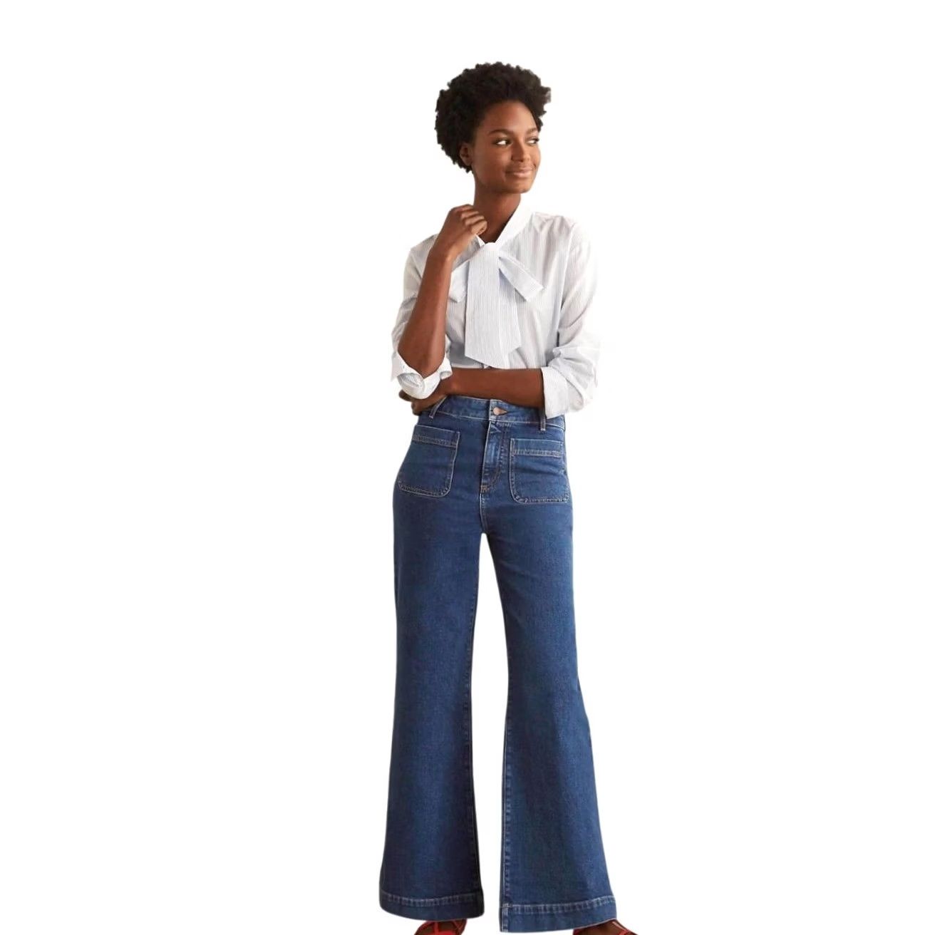 Boden Boden Jeans Patch Pocket Wide Leg Medium Wash Blue Denim 2 Women Regular Waist 26 Inseam 24 Bohemian Style Size 26" / US 2 / IT 38 - 7 Thumbnail