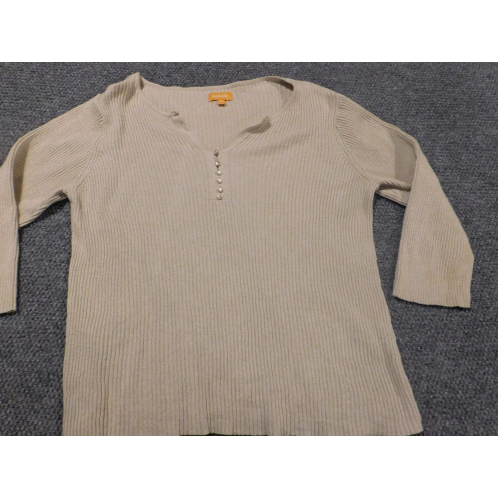 Avenue Avenue Sweater Pullover Women 22 Beige Long Sleeve Cotton Knit V-Neck Embroidered Casual Stretch Modern Vintage No Size 3XL / US 20-22 - 6 Thumbnail