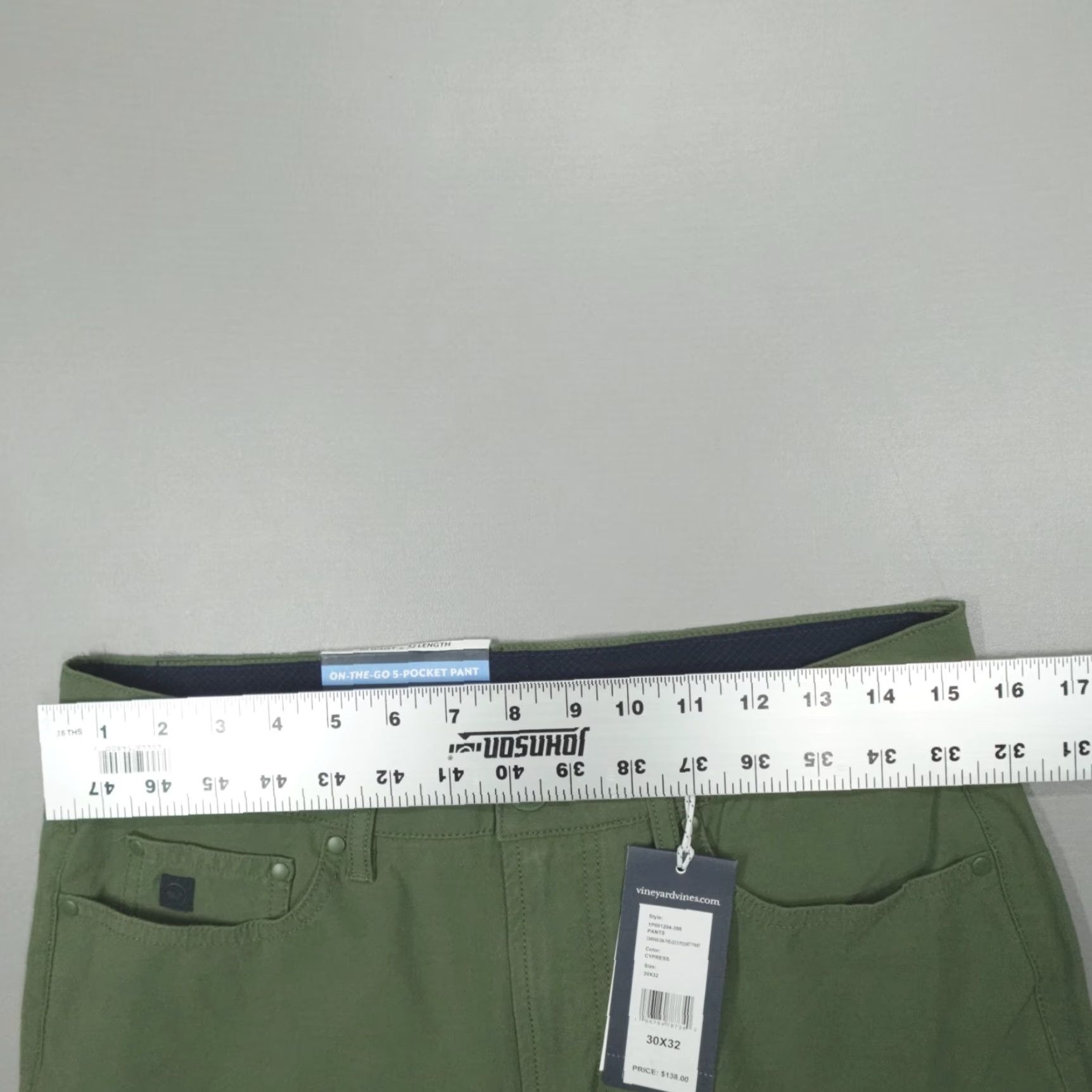 Vineyard Vines Vineyard Vines Canvas OTG On-The-Go 5-Pocket Pant Men's 30x32 Cypress Green Canvas Chino Pockets Stretch Regular Straight Jeans/Trousers Mens Size US 30 / EU 46 - 6 Thumbnail