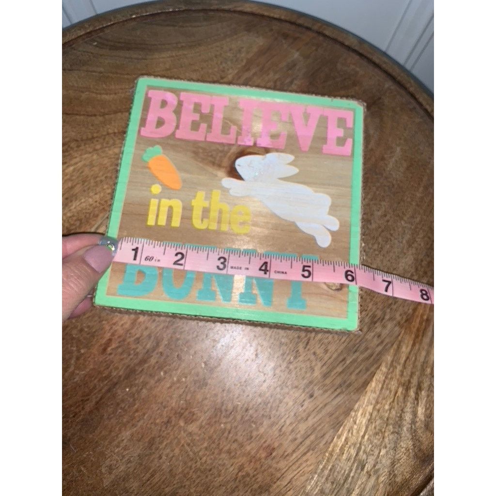 The Unbranded Brand "Believe in the Bunny" Easter Wooden Block Sign 6" Size ONE SIZE - 4 Thumbnail