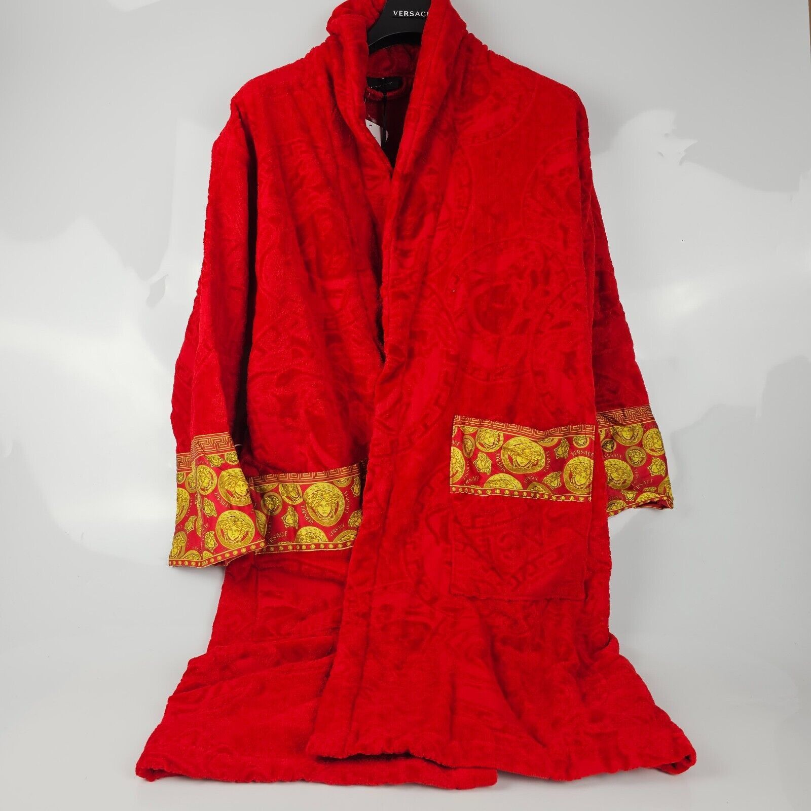 image of Versace Baroque Print Red Long Bathrobe New Xl, Men's