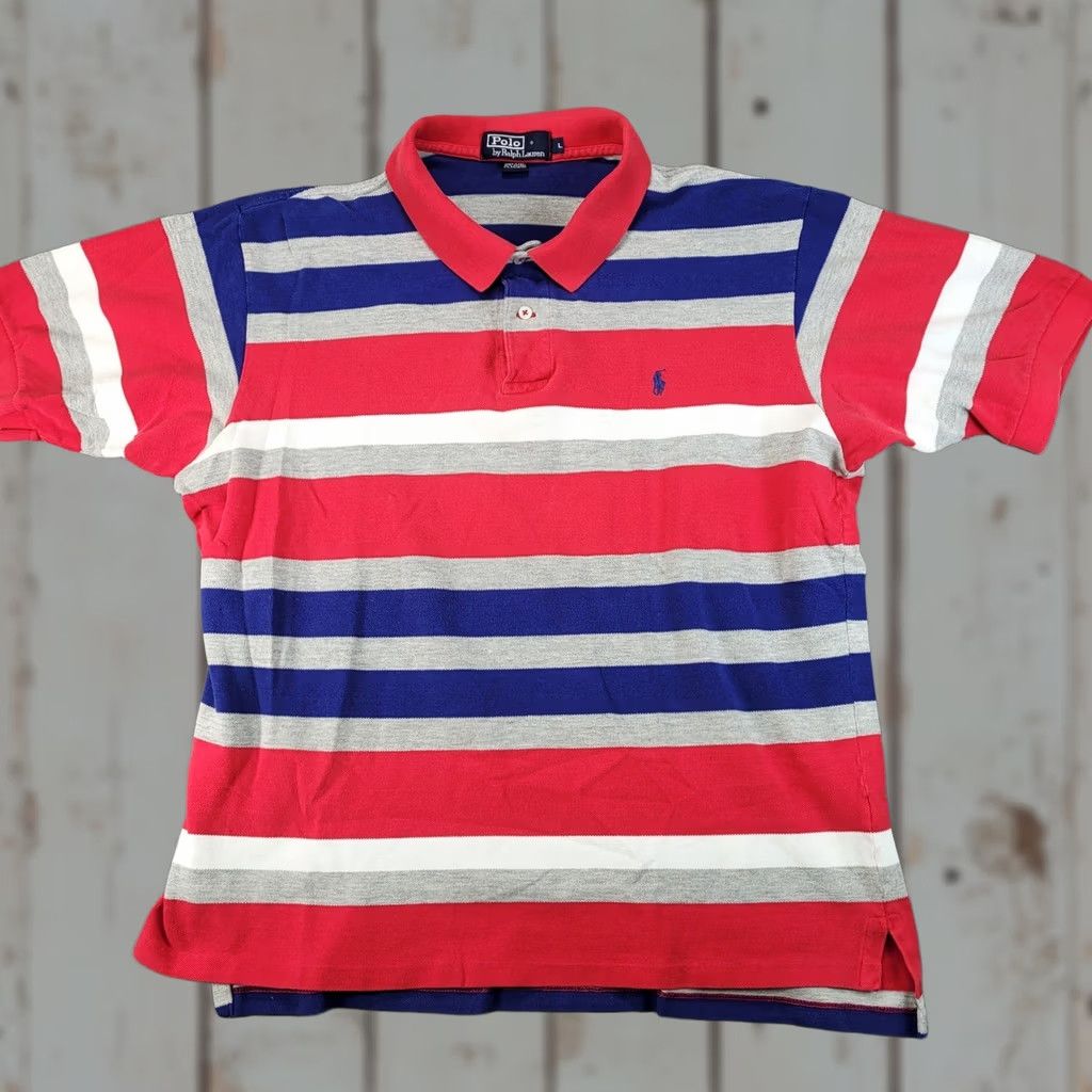 Polo Ralph Lauren Polo Ralph Lauren Mens Large Red Blue Gray Striped Short Sleeve Polo Shirt L Size US L / EU 52-54 / 3 - 1 Thumbnail