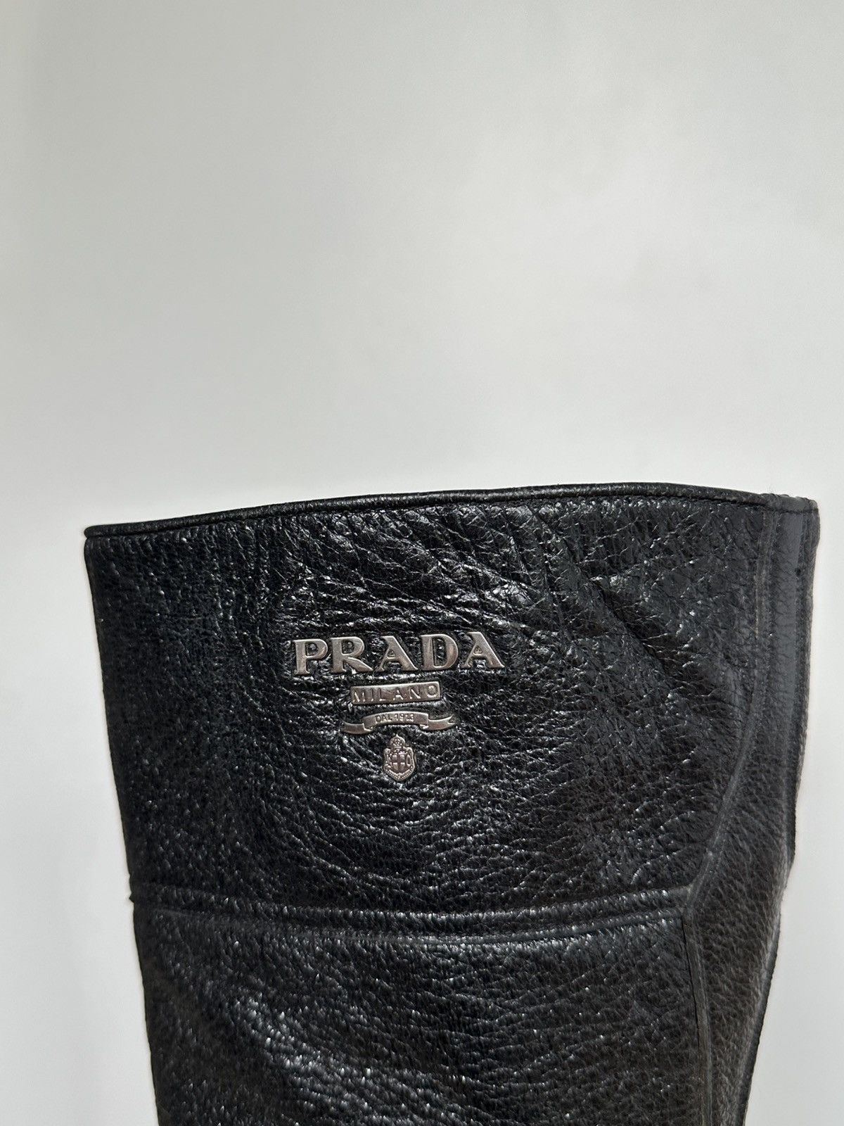 Prada Prada black glitter leather boots metal logo size EU 39 Size US 8 / IT 38 - 7 Thumbnail