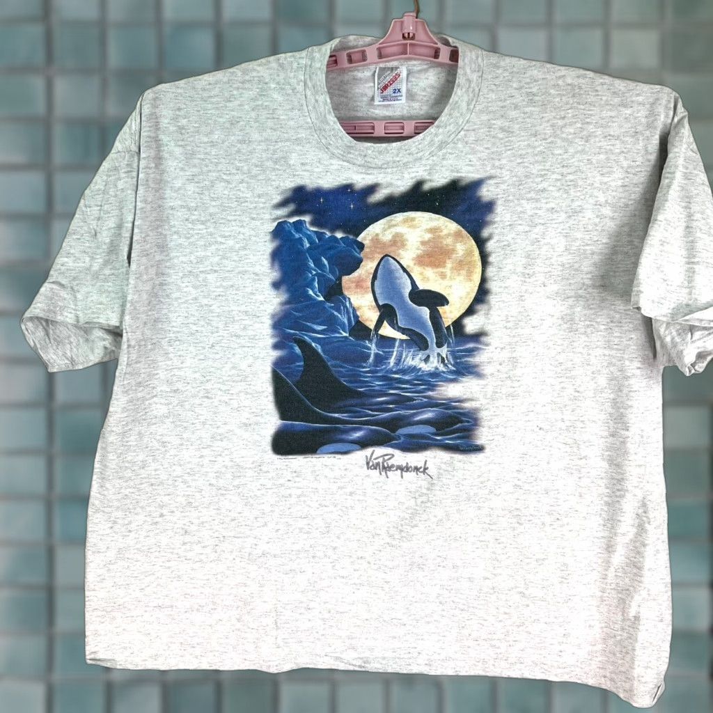 Jerzees VINTAGE Jerzees 2XL T-Shirt Gray Graphic Orca 90s Eric Van Raemdonck Art Limited Edition Mens Size US XXL / EU 58 / 5 - 1 Thumbnail