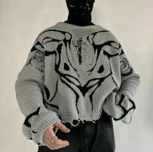 image of Vintage Destroyed Ripped Sweater in Grey, Women's
