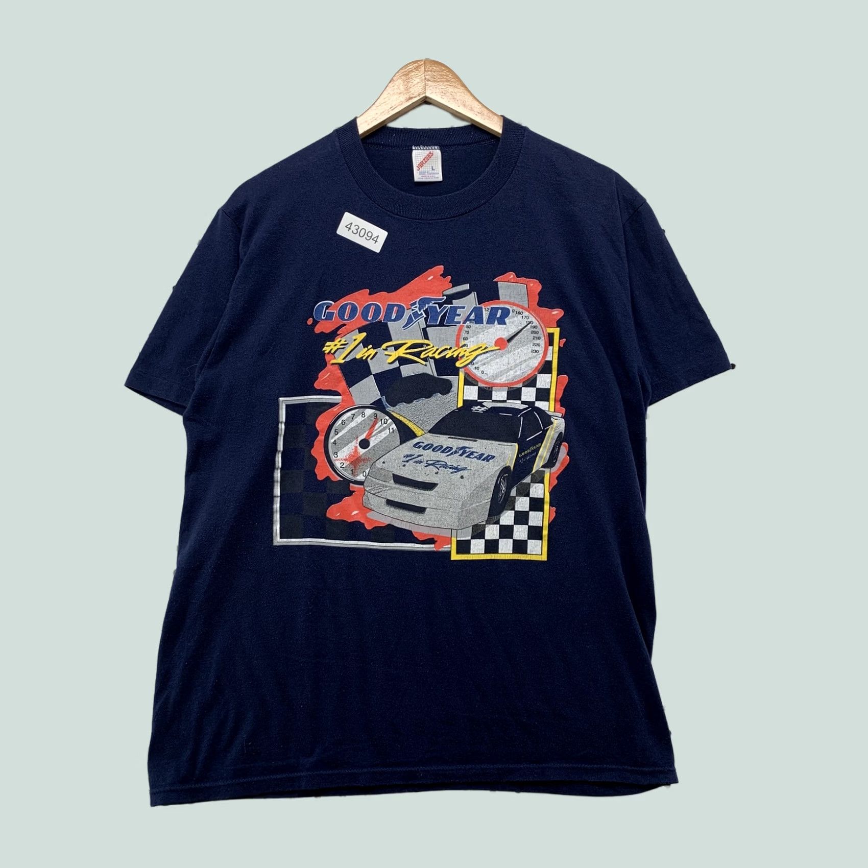 Jerzees VINTAGE Goodyear Racing Graphic Navy Shirt Mens L 80s 80s Shirt Cars Mens Large Navy Cotton T-Shirt Peformance Single Stitch Size US L / EU 52-54 / 3 - 1 Thumbnail