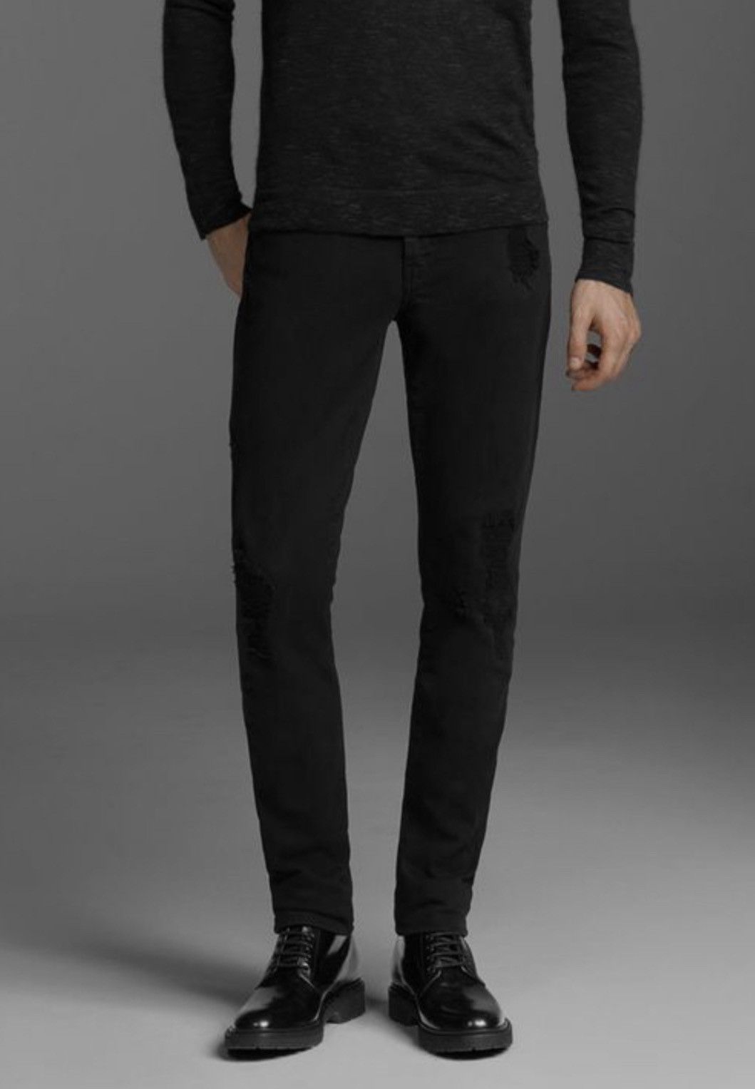 J Brand $198 J Brand Tyler Black Solace Distressed Slim Denim Jeans Size US 30 / EU 46 - 1 Thumbnail
