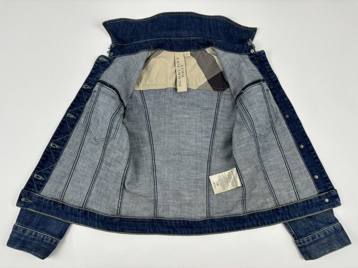 Burberry BRIT Nova Check Trim Denim Blue Trucker Buttons Jacket Jean Crop Bomber Size S / US 4 / IT 40 - 10 Thumbnail