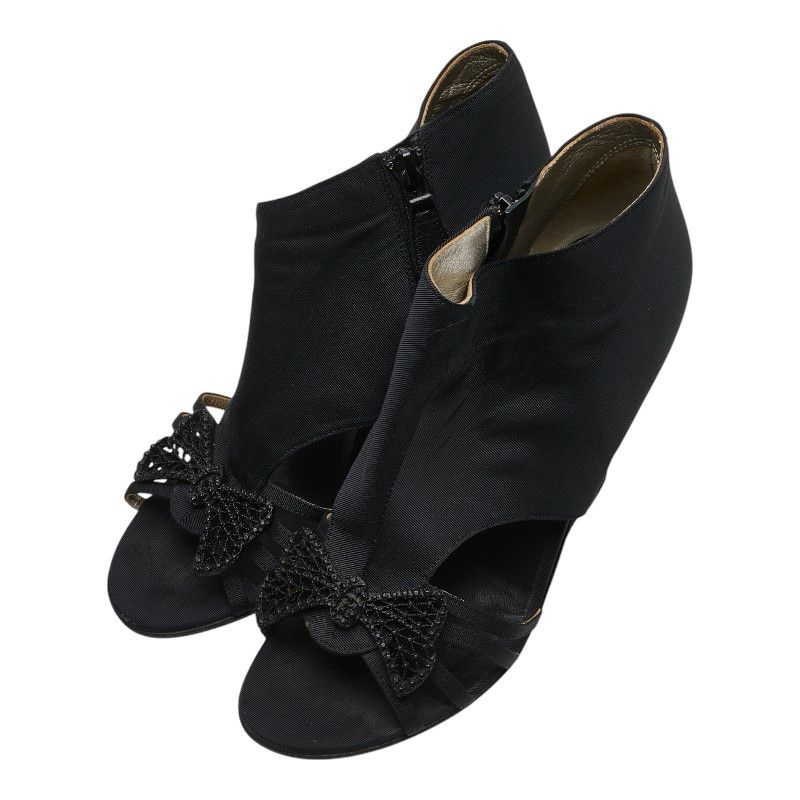 Chanel Chanel Ribbon Coco Mark Canvas Leather Wedge Sandals Canvas Shoes in Black, Women's