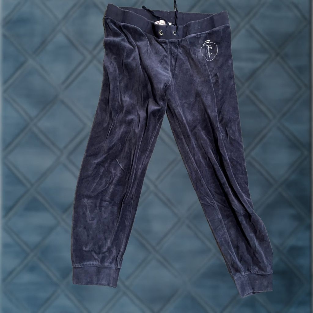 Juicy Couture VINTAGE Juicy Couture Pants Navy Blue Velour Cotton Terrycloth Women Long Flared Sweatpants Size S Womens Size 28" / US 6 / IT 42 - 1 Thumbnail