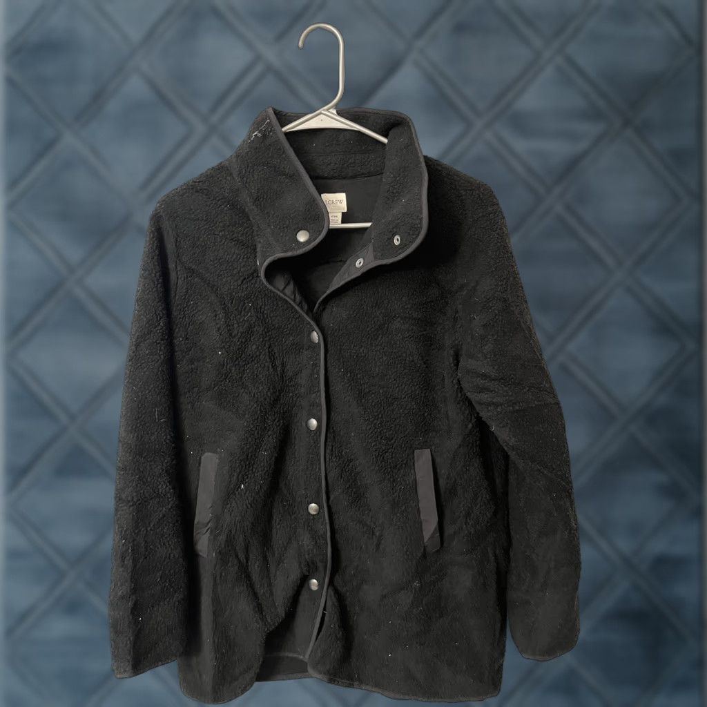 J.Crew J. Crew Coat P Piped Sherpa BC819 PM Black Button Coat, Pocket, Fleece, Cotton, Polyester Lining, Petite Women, Fall Winter, Casual, Basic Jacket Size M / US 6-8 / IT 42-44 - 1 Thumbnail