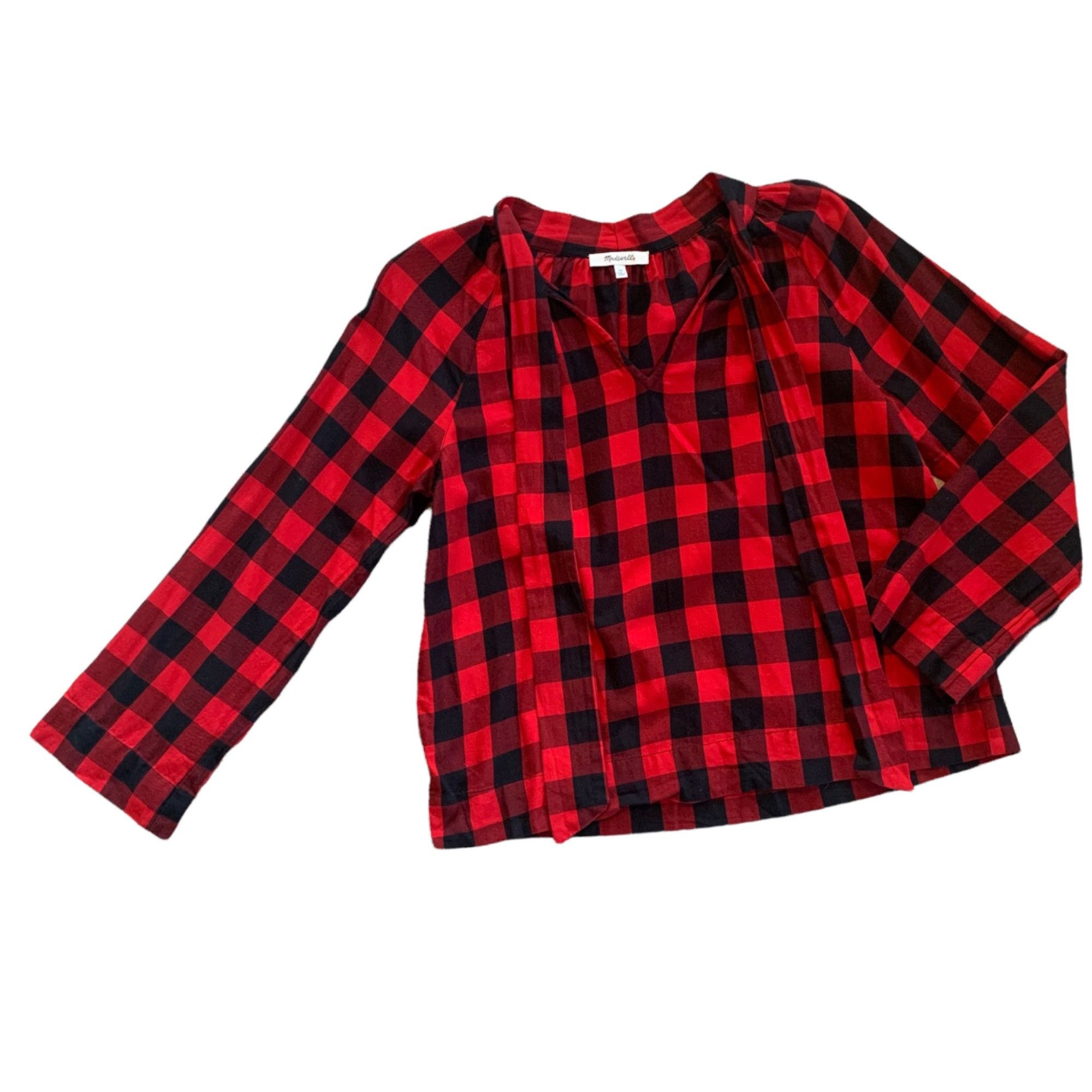 Madewell Madewell Buffalo Checked Tie Neck Red & Black Top XS Size XS / US 0-2 / IT 36-38 - 1 Thumbnail