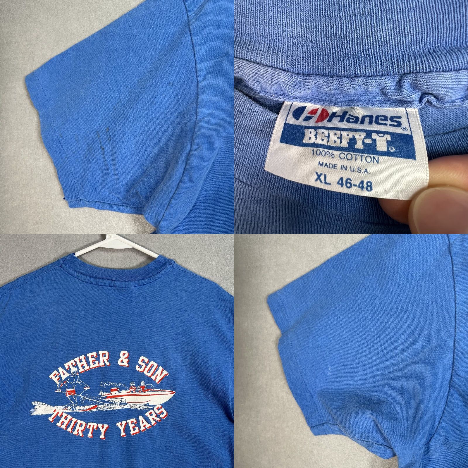 Hanes VINTAGE 80s Father & Son Thirty Years Boat Wake Boarding T Shirt Adult XL Blue Size US XL / EU 56 / 4 - 8 Thumbnail