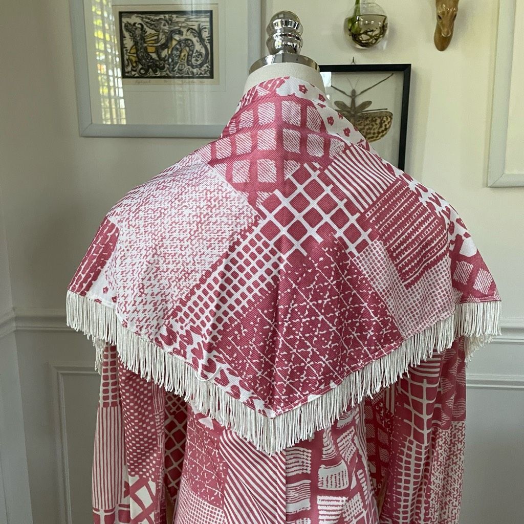 Vintage 70s Mauve Pink White Retro Print Shift Dress Scarf X