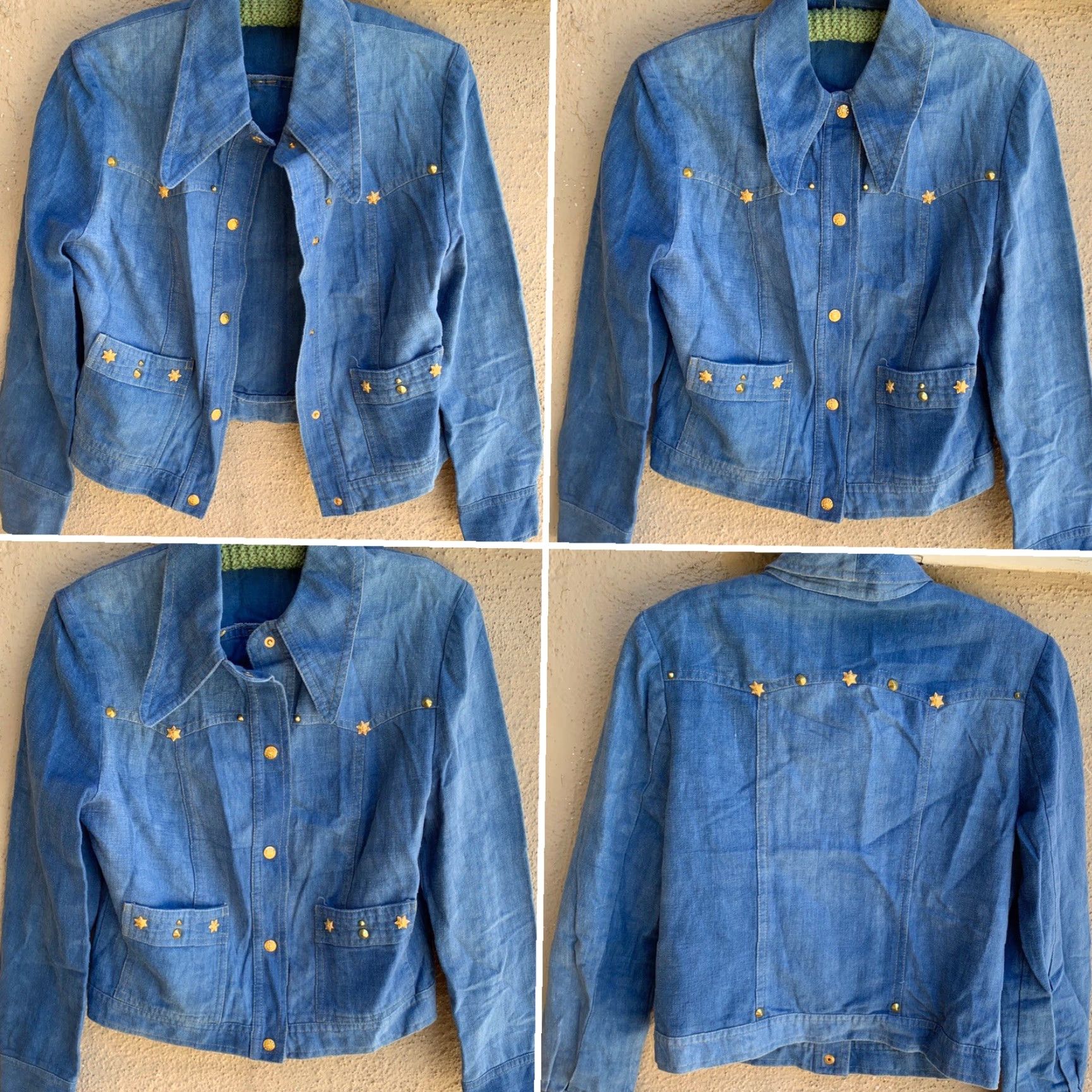 Vintage VINTAGE Denim Jacket Jeans Shirt 80s 70s Style Gold Accents Collared Western Cowgirl Hippie Chic Denim Coat Women M Blue Size M / US 6-8 / IT 42-44 - 5 Thumbnail