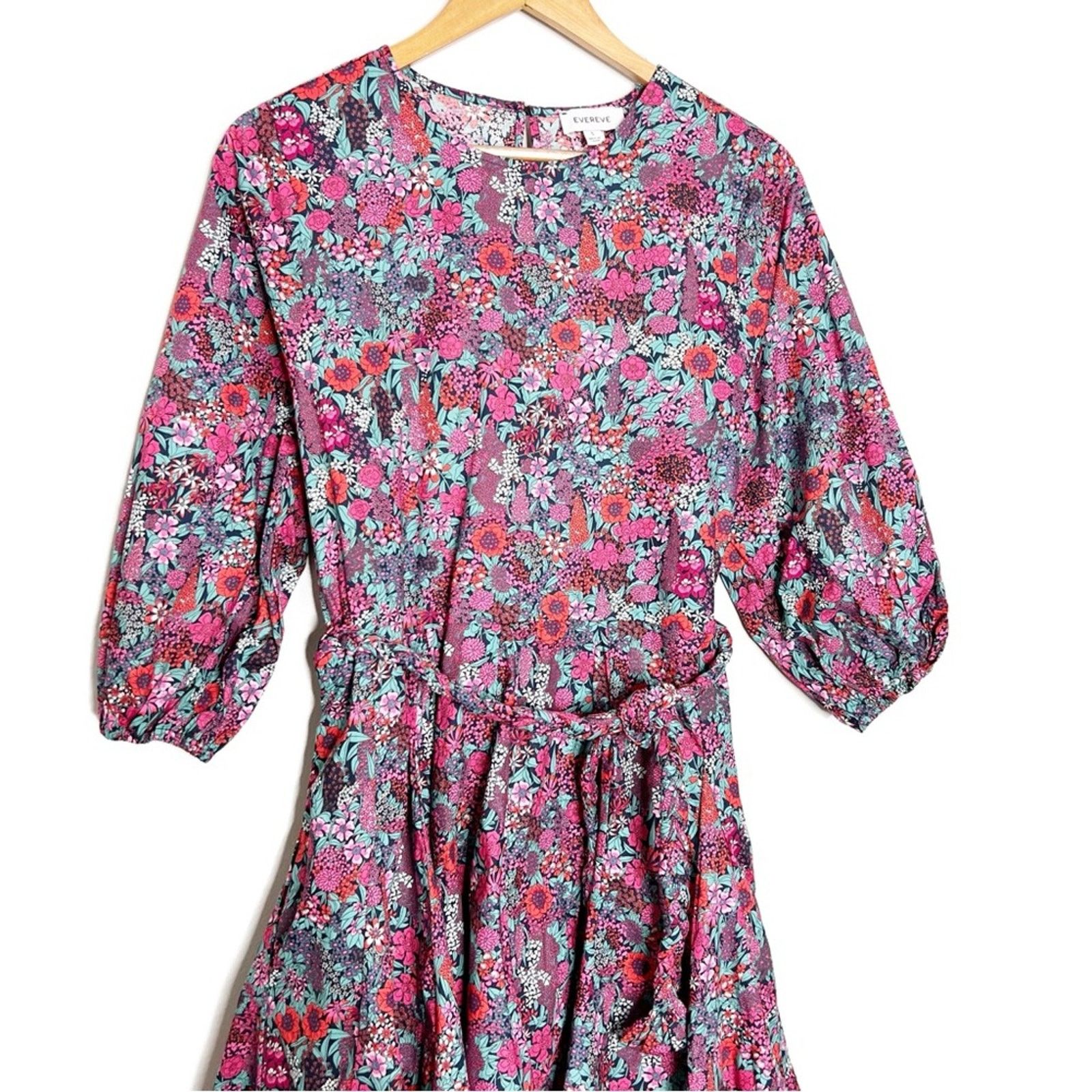 Other Evereve Women’s Floral Belted Mini Full Skirt Chic Dress Size S / US 4 / IT 40 - 2 Thumbnail