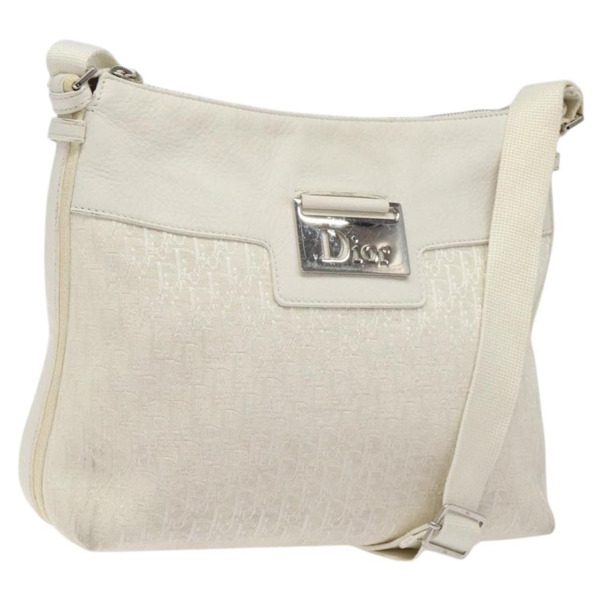 DIOR Trotter Canvas Shoulder Bag White Silver