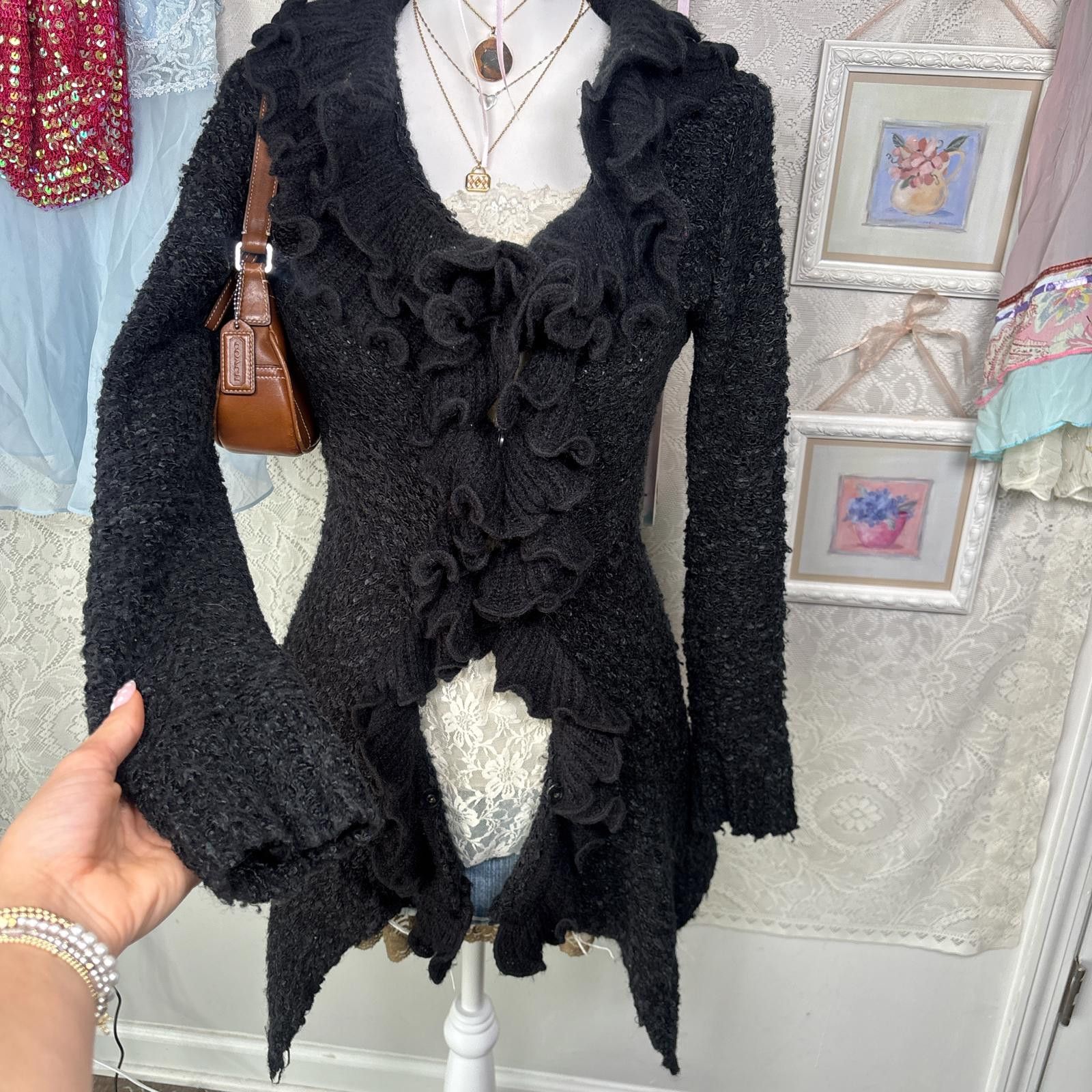 Sonia Rykiel vintage cozy wool ruffle cardigan with snatched vibe Size M / US 6-8 / IT 42-44 - 4 Thumbnail