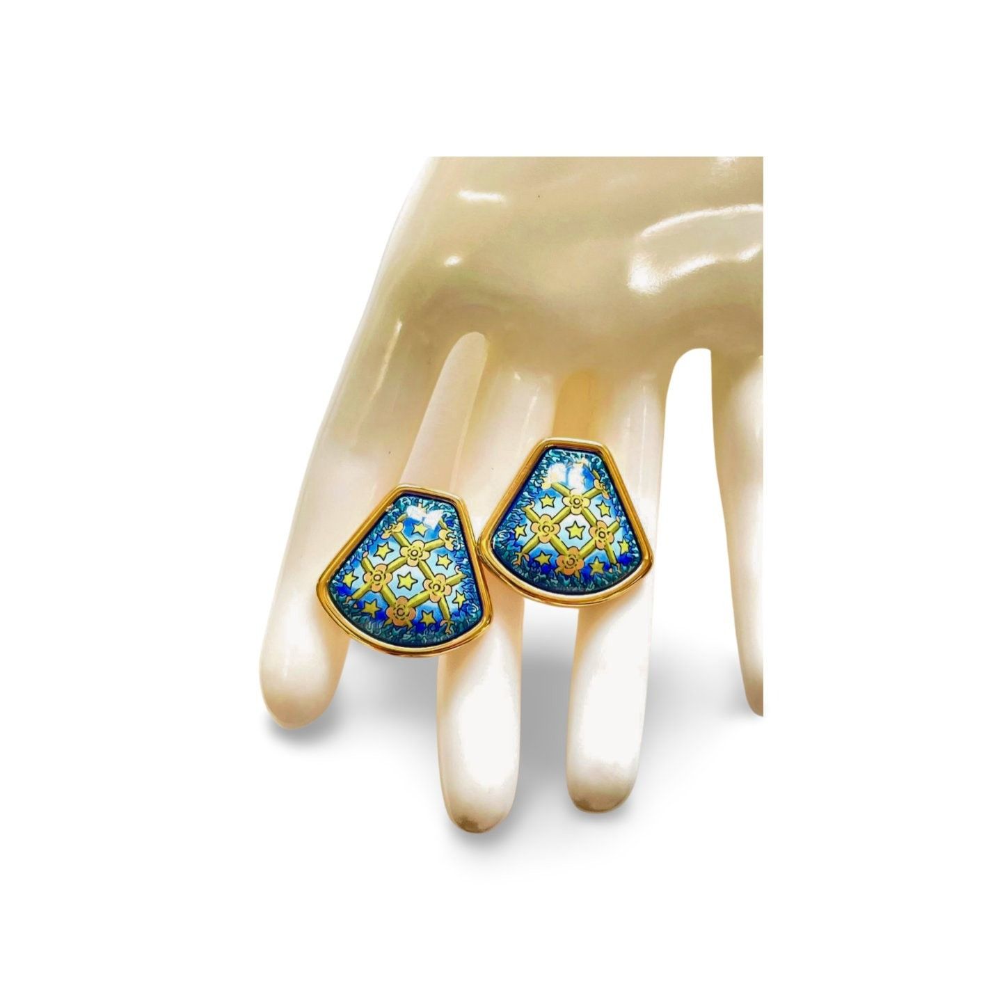 Hermes Vintage Hermes cloisonne enamel golden earrings Size ONE SIZE - 2 Thumbnail