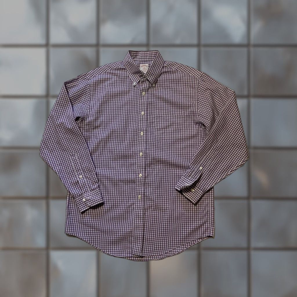 Brooks Brothers VINTAGE Brooks Brothers Polo Shirt The Original 346 Purple White Non Iron Button Front Dress Shirt M Mens Size US M / EU 48-50 / 2 - 1 Thumbnail