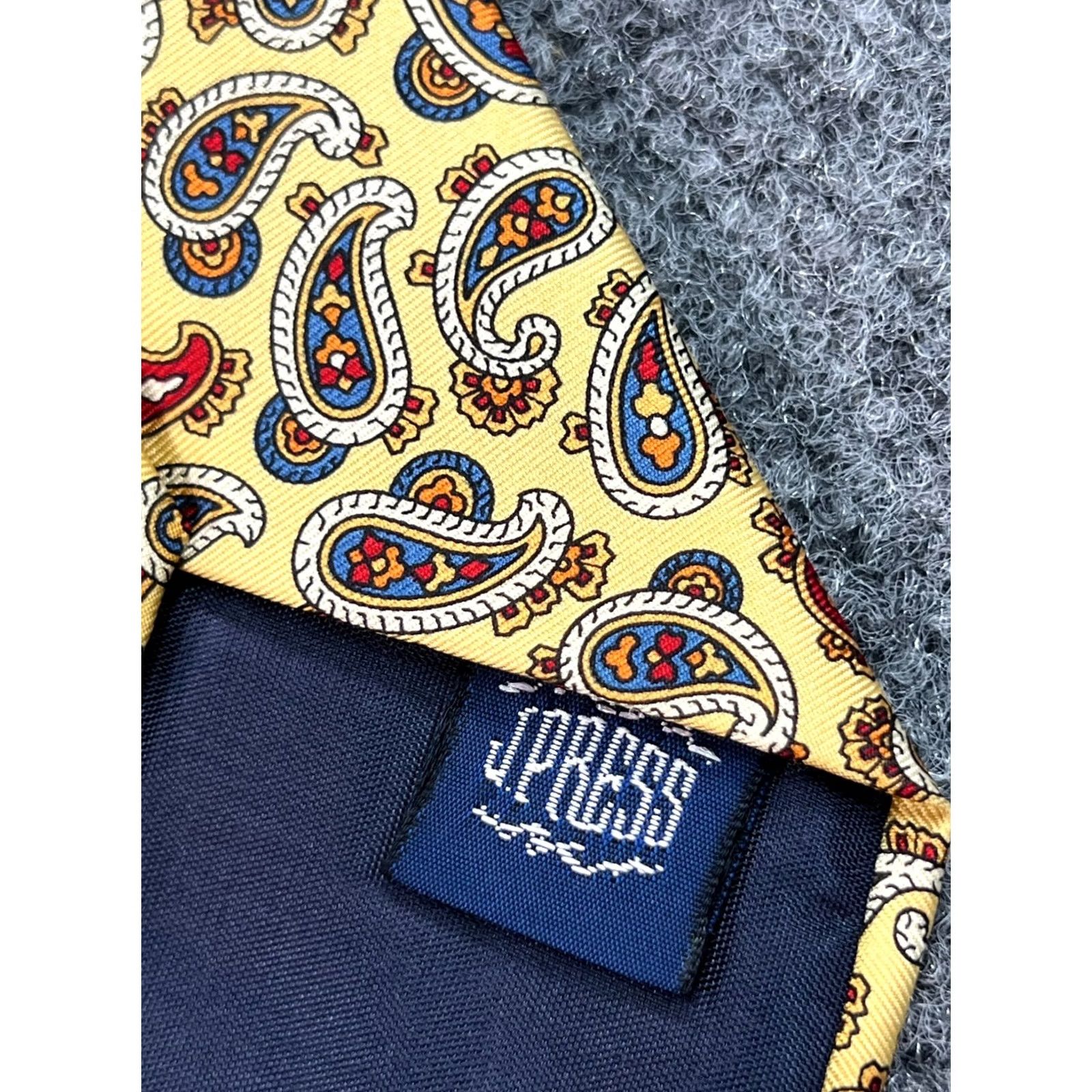 Vintage J. Press Tie Yellow Red Blue Paisley 3.5" Silk Necktie 58" Made in USA Mens Vintage: No Size ONE SIZE - 3 Thumbnail