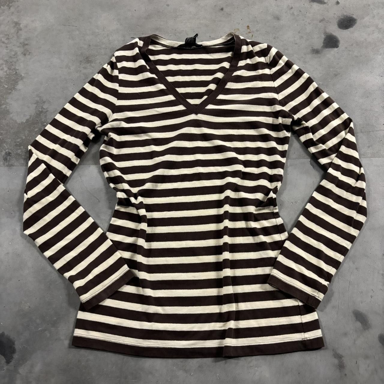 Vintage Vintage Y2K/2000s Cute Brown Striped Long Sleeve Top! Size S Size S / US 4 / IT 40 - 1 Thumbnail