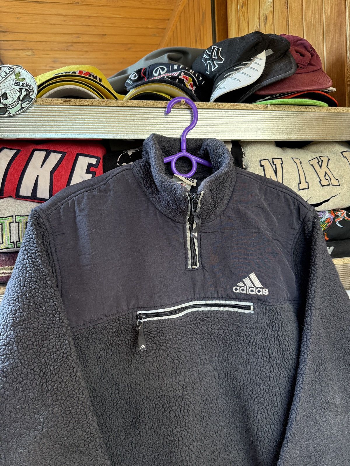 Adidas × Vintage Vintage Adidas Fleece Jacket 1/3 Fleece Taddy Fleece Jacket Size US M / EU 48-50 / 2 - 3 Thumbnail