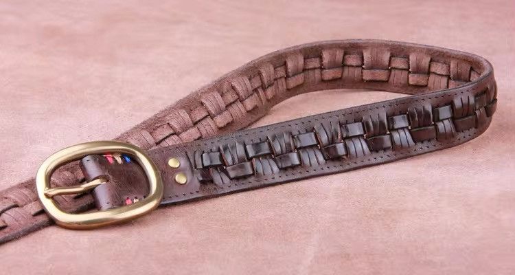 Leather × Vintage Handmade Leather Weave Copper Buckle Men's Belt Size ONE SIZE - 3 Thumbnail
