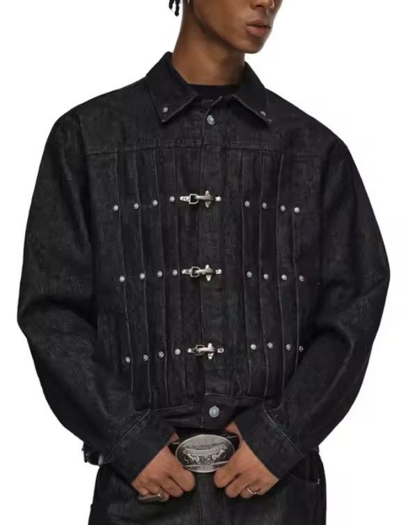 Japanese Brand Fireman Clasp Black Cropped Denim Jacket Size US XL / EU 56 / 4 - 4 Thumbnail