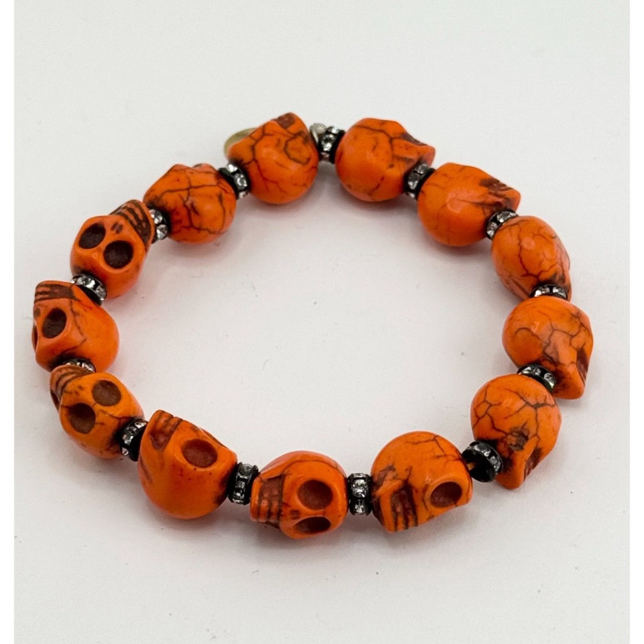Vintage Vintage Orange Howlite stone skull Halloween rhinestone stre Size ONE SIZE - 1 Thumbnail