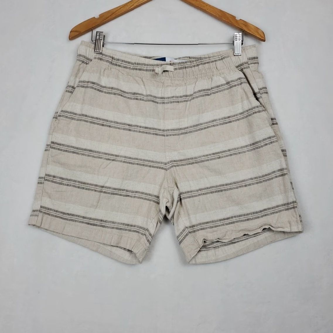 Old Navy Old Navy Linen Blend Shorts Mens M Natural Striped Elastic Band 7" Inseam Knit Chino Casual Travel Pocket Pockets Summer Men Size US 31 - 3 Thumbnail