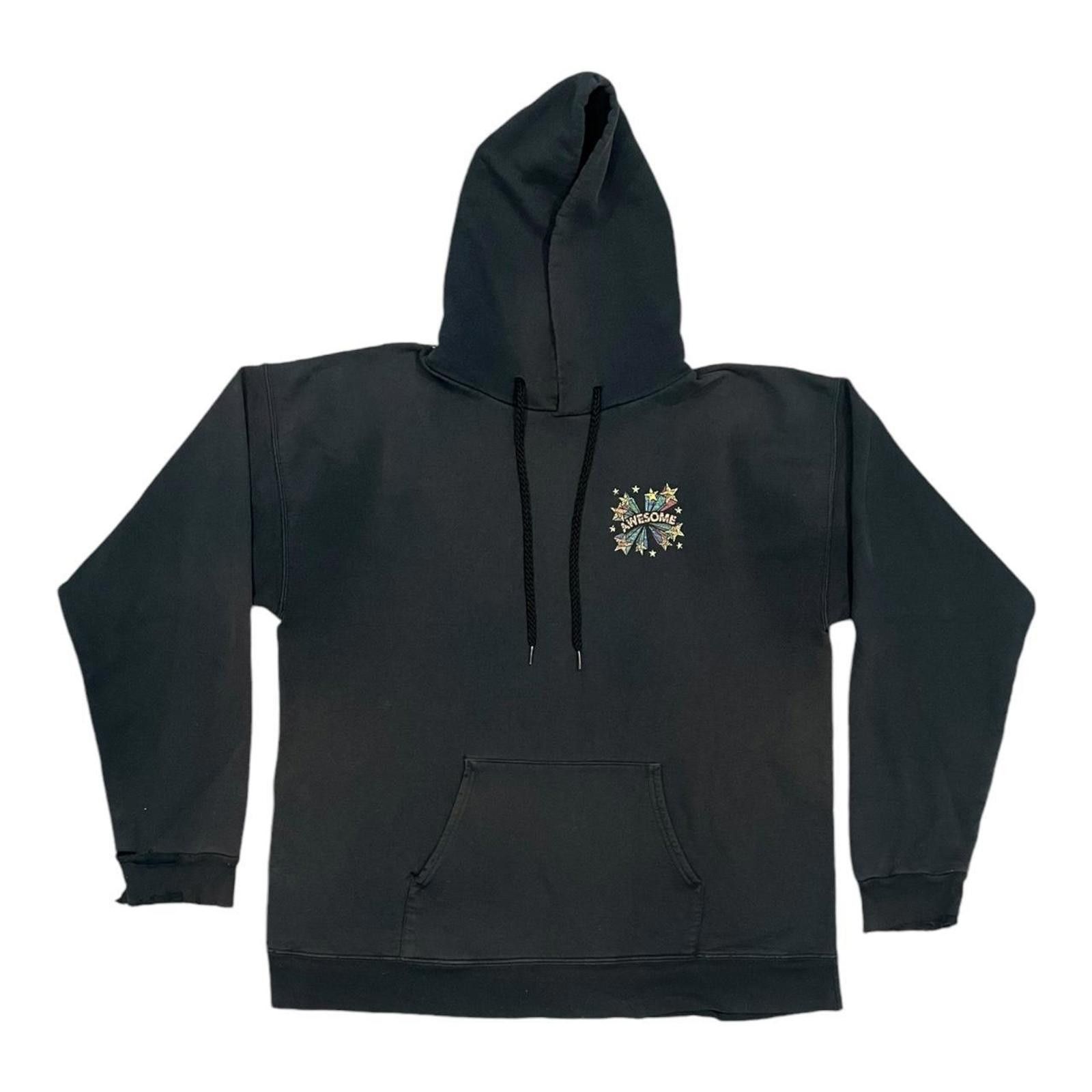 Hanes Vintage 90s Awesome Destressed Black Hoodie Size US M / EU 48-50 / 2 - 2 Thumbnail