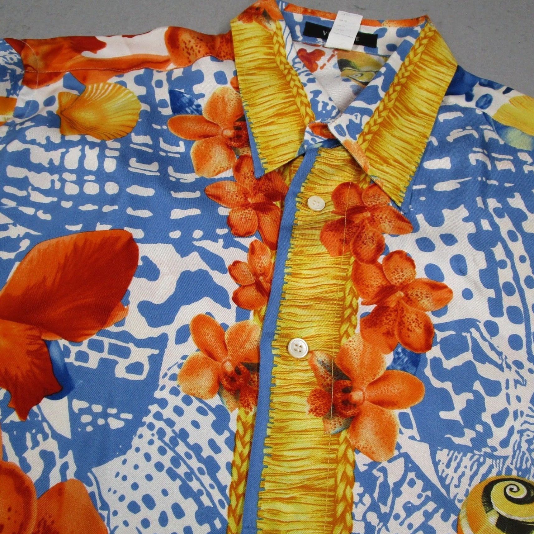 Versace VINTAGE Gianni Versace Silk Shirt Mens 54 XL Blue Orange Nautical Shell Orchid 90s Size US XL / EU 56 / 4 - 2 Thumbnail