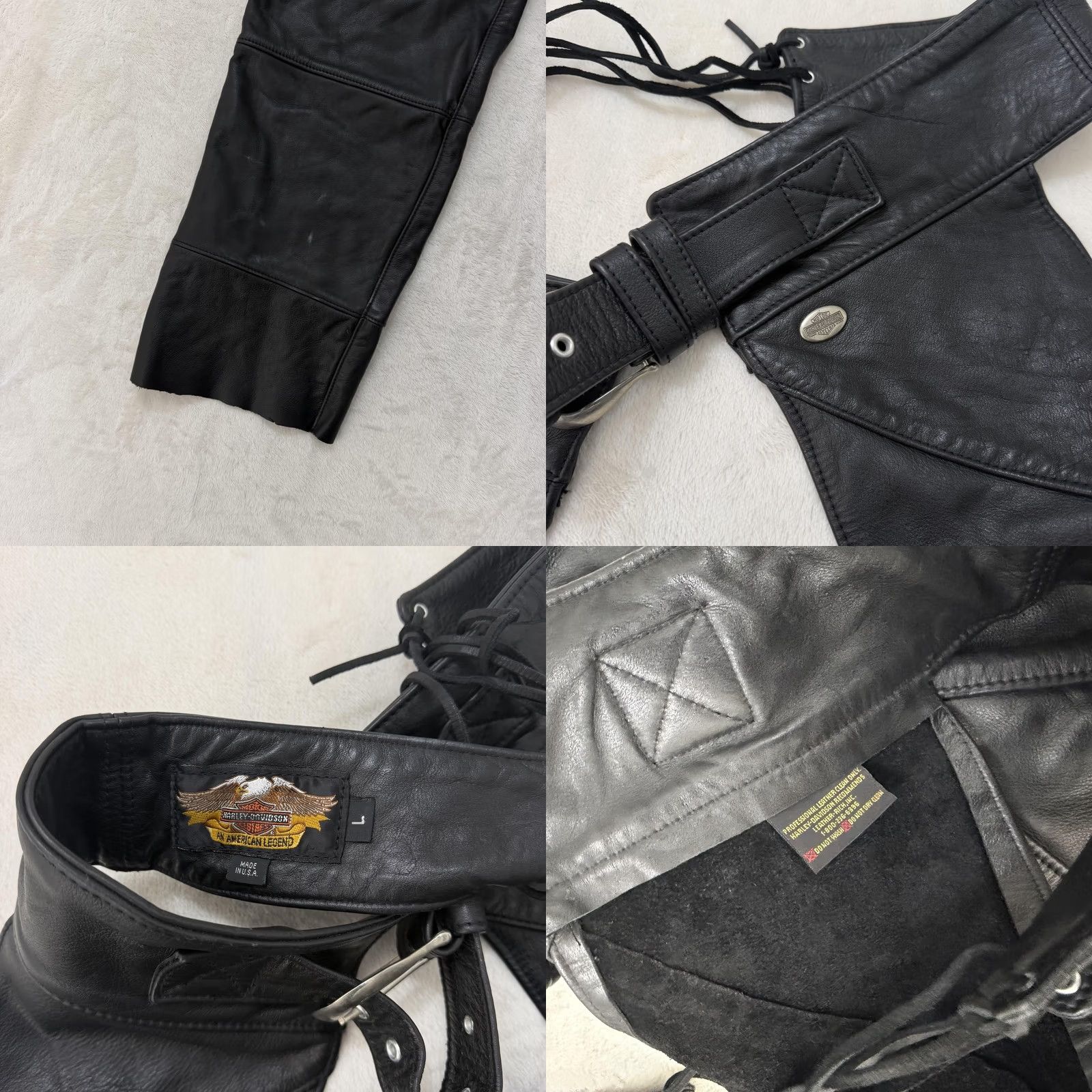 Harley Davidson Harley-Davidson Leather Chaps Pants Mens Large Black Motorcycle Biker Size US 33 - 8 Thumbnail